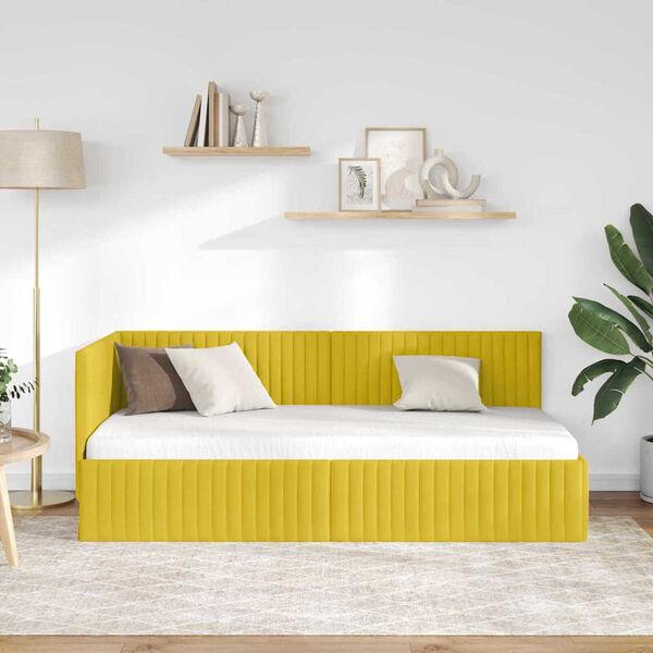 vidaXL Nurgavoodi raam peaga Kollane 90 cm x 200 cm Samet