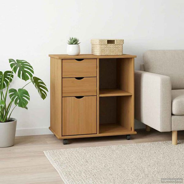 vidaXL Rattaga kapp Meepruun 63,5 x 39 x 65,5 cm Kindel m&auml;nnipuidust