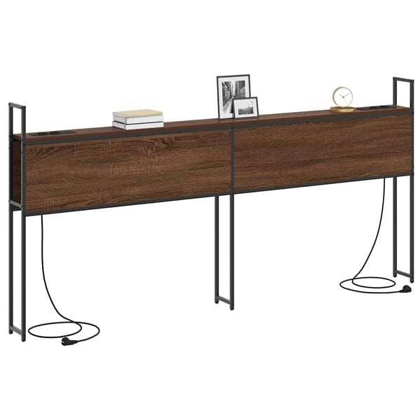 vidaXL S&auml;ilitusega peatoed laadimisjaamaga Pruun tamm 183 x 15 x 98 cm