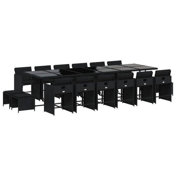 vidaXL 17-osaline aia s&ouml;&ouml;gim&ouml;&ouml;bli komplekt patjadega, must, pol&uuml;rotang