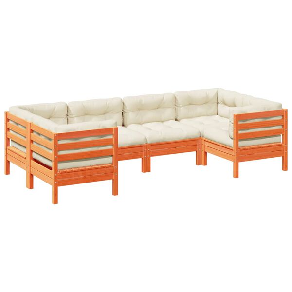 vidaXL 6-osaline aiadiivani komplekt patjadega, vahapruun, männipuit