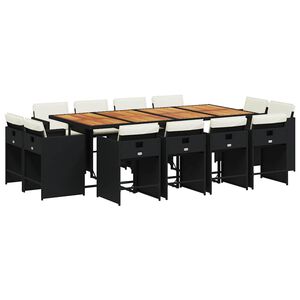 vidaXL 13-osaline aia s&ouml;&ouml;gim&ouml;&ouml;bli komplekt patjadega, must, PE-rotang