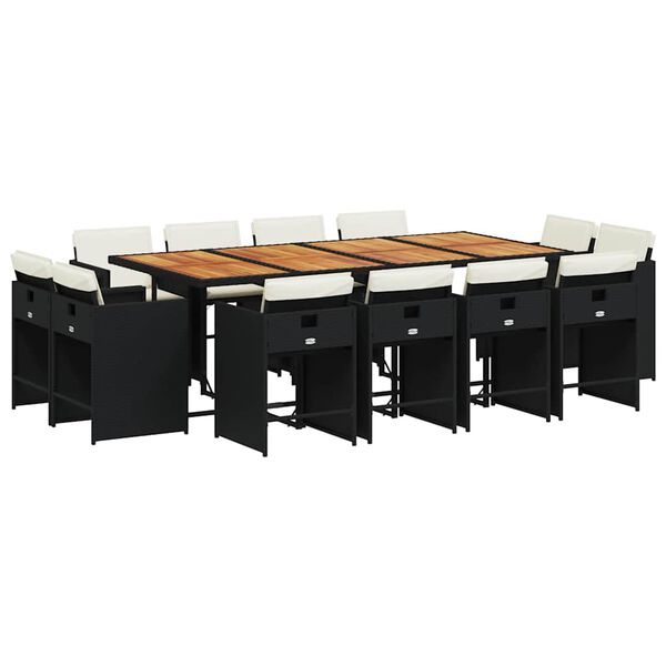 vidaXL 13-osaline aia s&ouml;&ouml;gim&ouml;&ouml;bli komplekt patjadega, must, PE-rotang