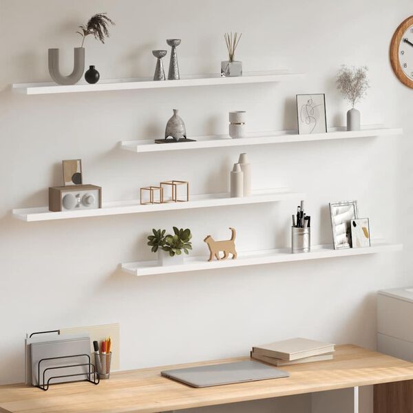 vidaXL seinariiulid, 4 tk, valge, 100 x 9 x 3 cm