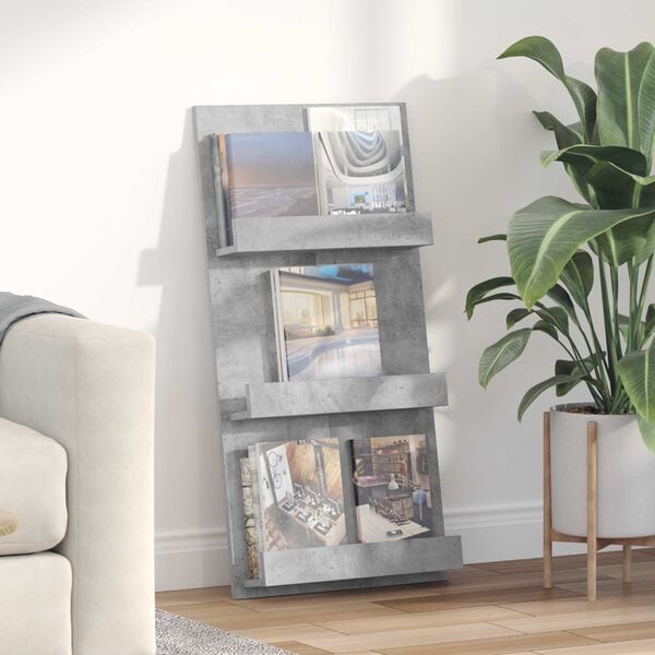 vidaXL Ajakirja riiul riiuliga Betoonhall 51 x 11 x 102 cm Tehispuit