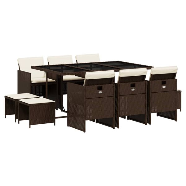 vidaXL 11-osaline aia s&ouml;&ouml;gim&ouml;&ouml;bli komplekt patjadega, pruun, PE-rotang