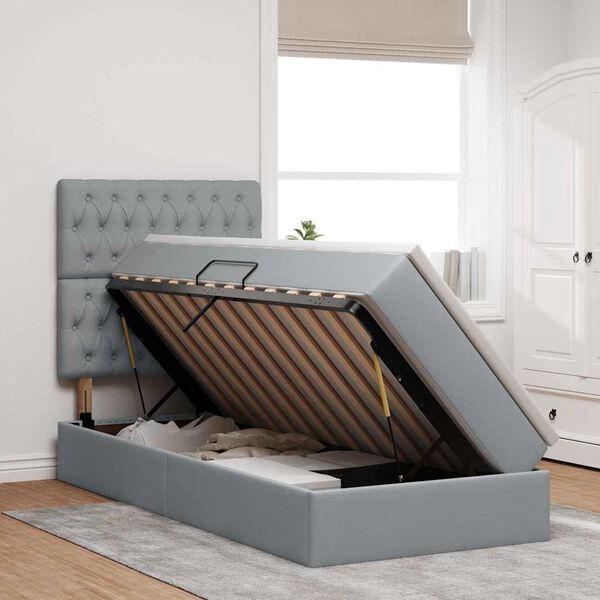 vidaXL Voodi hoiukohaga ja madratsiga Helehall 90 x 190 cm Pol&uuml;ester