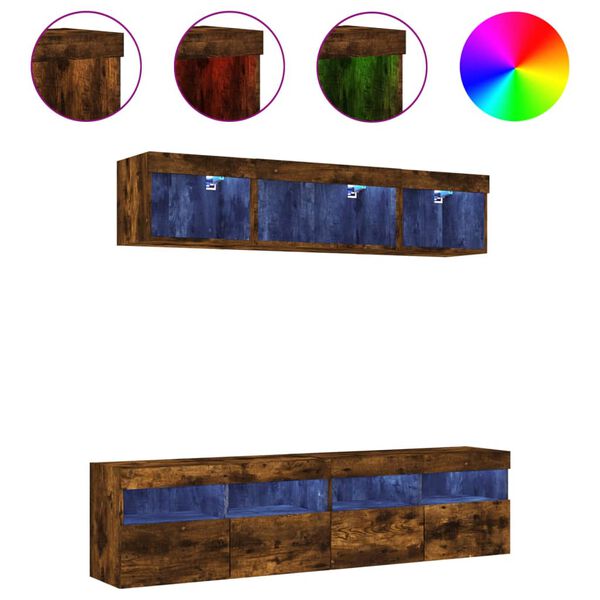 vidaXL 5-osaline telerikappide komplekt LED-tuledega, suitsutatud tamm