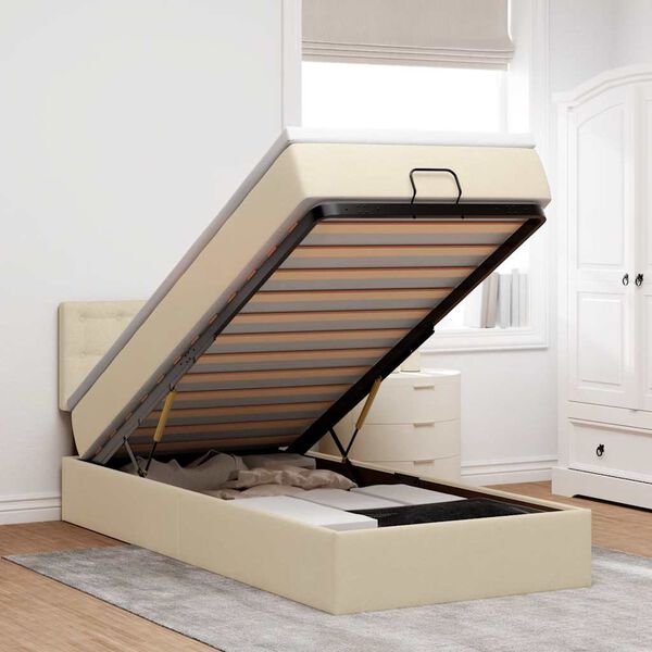 vidaXL ottomani voodi madratsiga, kreemjas, 90x200 cm, kangas