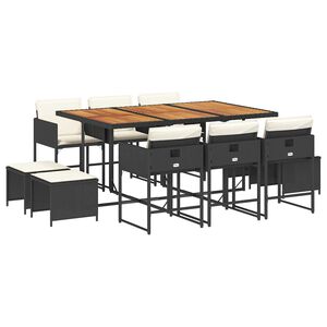 vidaXL 11-osaline aiam&ouml;&ouml;bli komplekt patjadega, must, pol&uuml;rotang