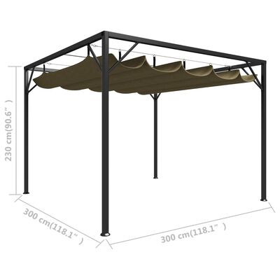 vidaXL varjualune eemaldatava katusega 3 x 3 m, pruunikashall 180 g/m²