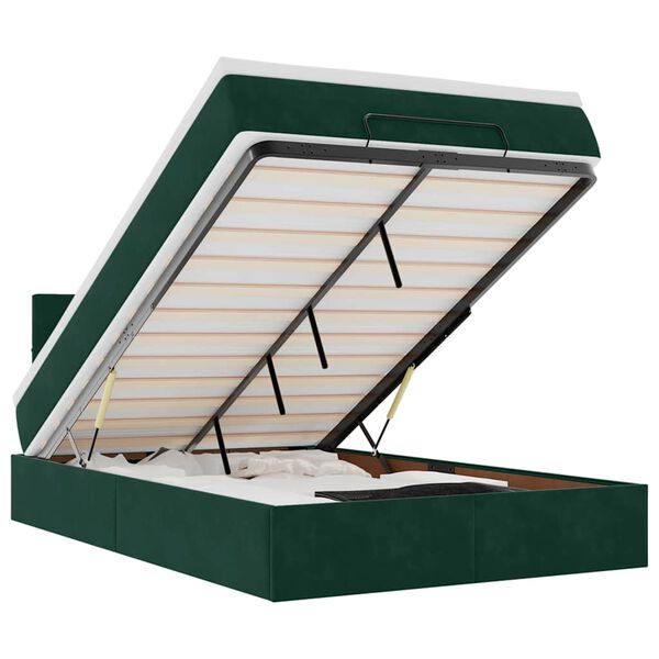 vidaXL Ottomani voodi madratsi ja LED, tumeroheline, 120x190cm, samet