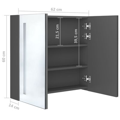 vidaXL LED vannitoa peegelkapp, hall, 62 x 14 x 60 cm