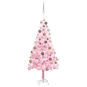 vidaXL valgustusega kunstkuusk kuulidega, roosa, 150 cm, PVC