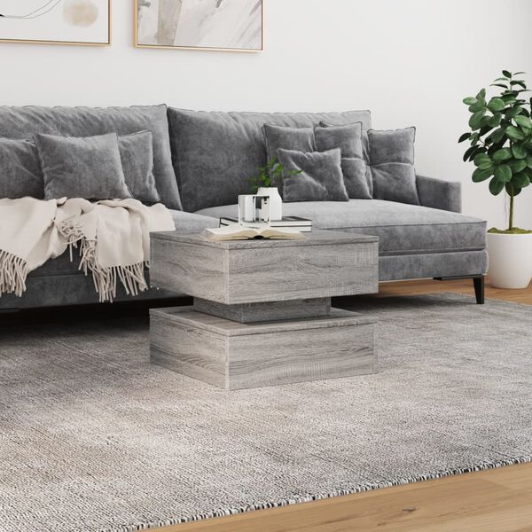 vidaXL kohvilaud LED-tuledega, hall Sonoma tamm, 50 x 50 x 40 cm