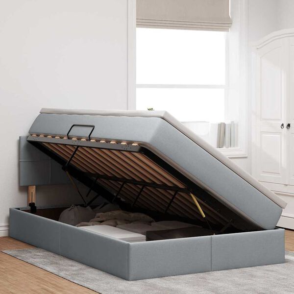 vidaXL LED-valgusega hoiuvoodi madratsiga Helehall 120 x 200 cm kangas