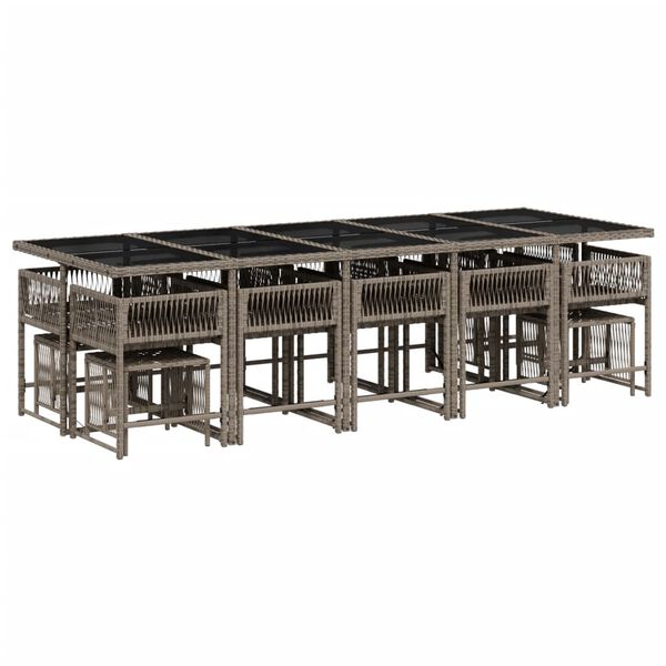 vidaXL 15-osaline aia s&ouml;&ouml;gim&ouml;&ouml;bli komplekt patjadega, hall, pol&uuml;rotang