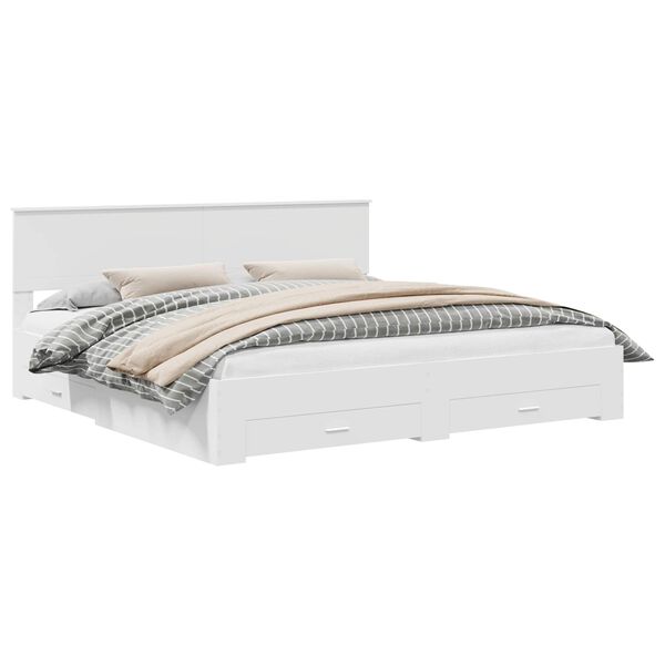 vidaXL Voodi raam peaga sahtliga Valge 200 x 200 cm Tehispuit