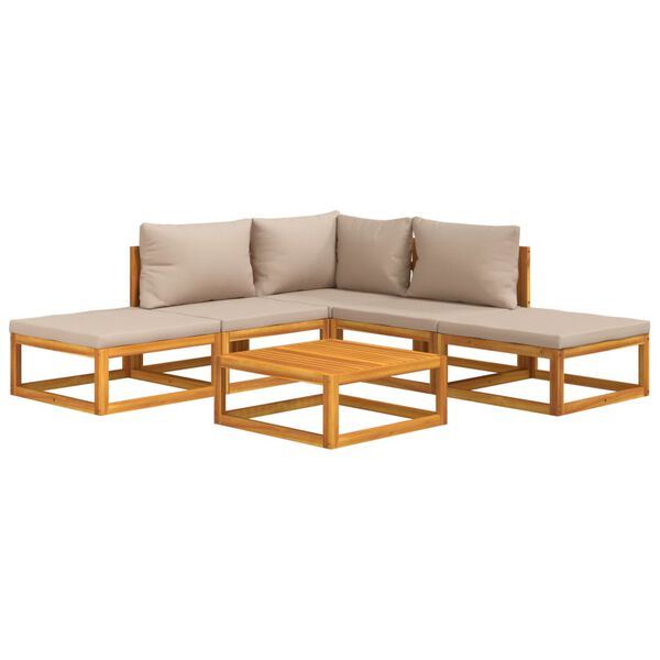 vidaXL 6-osaline aiam&ouml;&ouml;bli komplekt pruunikashallide patjadega, puit