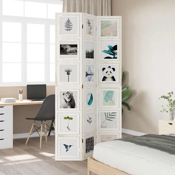 vidaXL 3 paneeliga ruumijagaja, valge, Paulownia puit