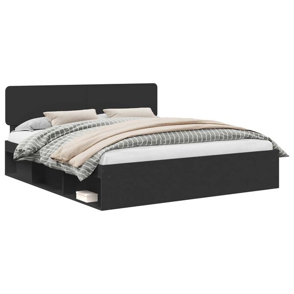 vidaXL Voodi raam peaga Must 200 x 200 cm Tahke m&auml;nd