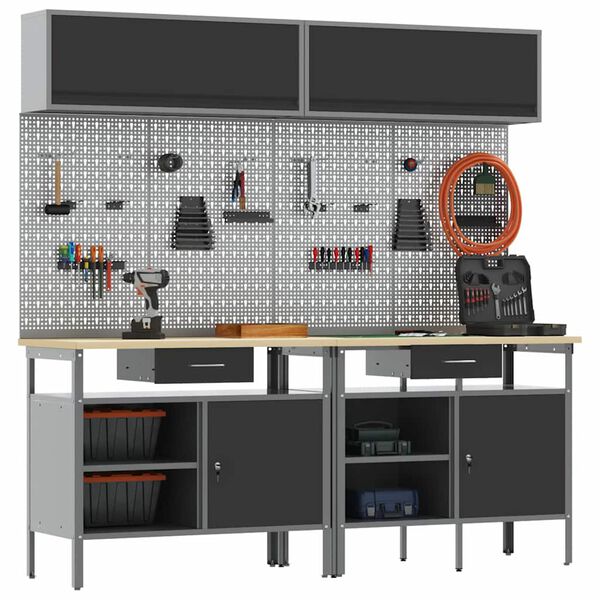 vidaXL Töölauakomplekt sahtliga 8 pcs Must 200 x 55 x 200 cm Teras