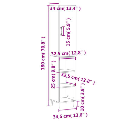 vidaXL kõrge kapp, Sonoma tamm, 34,5 x 34 x 180 cm, tehispuit