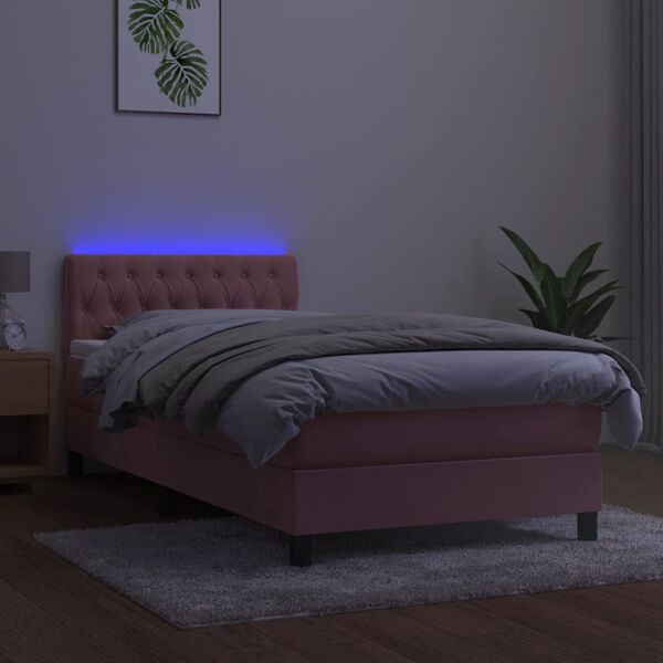 vidaXL kontinentaalvoodi madrats, LED, roosa, 90x190 cm, samet