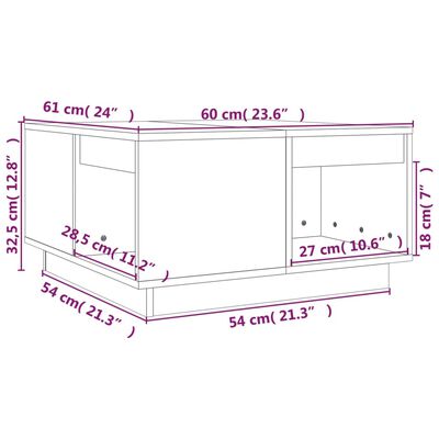 vidaXL kohvilaud, hall, 60 x 61 x 32,5 cm, männipuit