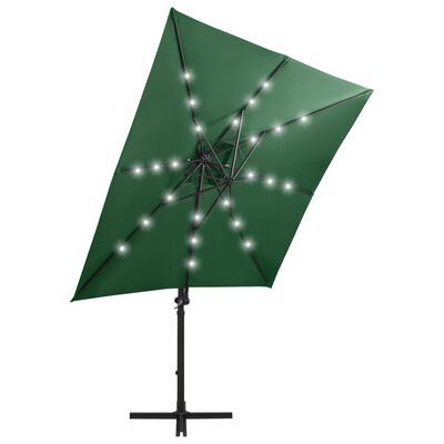 vidaXL konsooldisainiga päikesevari posti ja LEDiga, roheline, 250 cm
