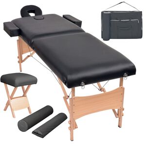 vidaXL 2-tsooniline kokkupandav massaažilaud ja -tool 10 cm, must