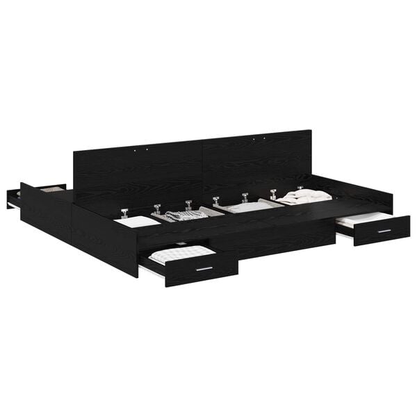 vidaXL Voodi hoiukohaga raam peaga Must tamm 180 x 200 cm Tehispuit