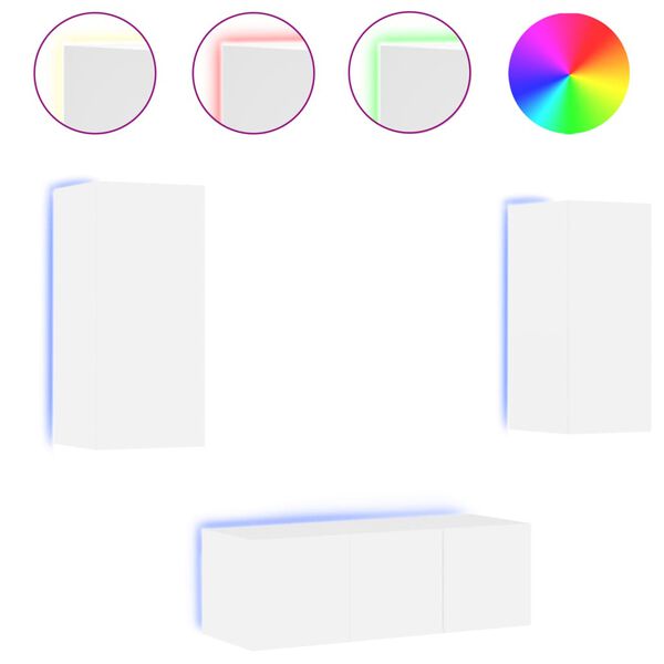 vidaXL 4-osaline telerikappide komplekt LED-tuledega, valge, tehispuit