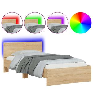 vidaXL voodiraam peatsi ja LED-tuledega, Sonoma tamm, 100x200 cm
