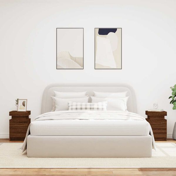 vidaXL &ouml;&ouml;kapid LED-tuledega 2 tk, pruun tamm, 35 x 39 x 55 cm