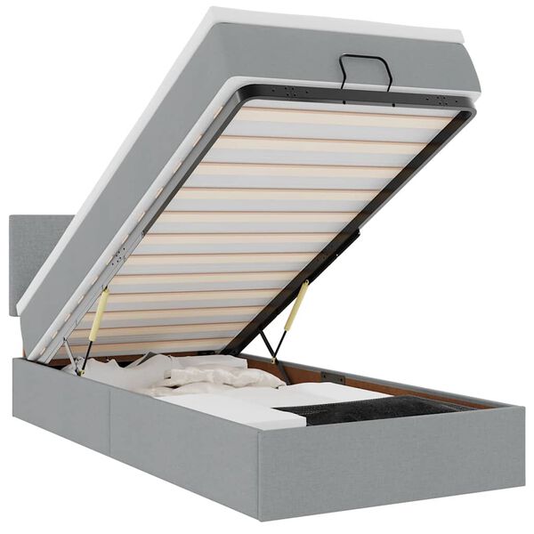 vidaXL ottomani voodi madratsita ja LED, helehall, 90x200 cm, kangas