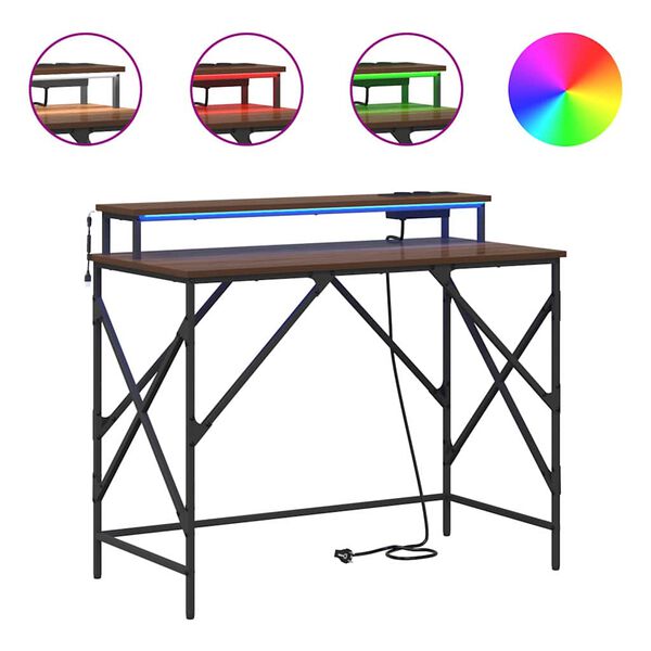 vidaXL Laud LED -ribatuledega Pruun tamme 100 x 50 x 86,5 cm Tehispuit