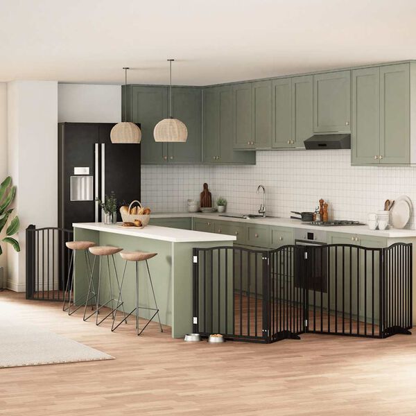 vidaXL kokkupandav koerav&auml;rav uksega, 6 paneeli, must 480 cm, pappel