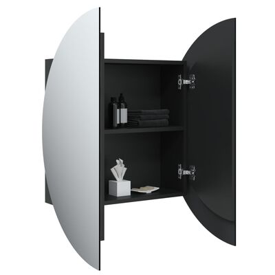 vidaXL vannitoakapp ümmarguse peegli ja LED-iga, must, 54x54x17,5 cm