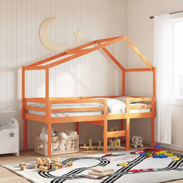 vidaXL k&otilde;rge voodi, katusega, meepruun, 90x200 cm, m&auml;nnipuit