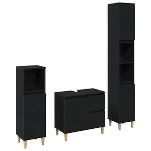 vidaXL Vannitoa m&ouml;&ouml;bleset 3 pcs Must tamm T&ouml;&ouml;deldud puit ja metall