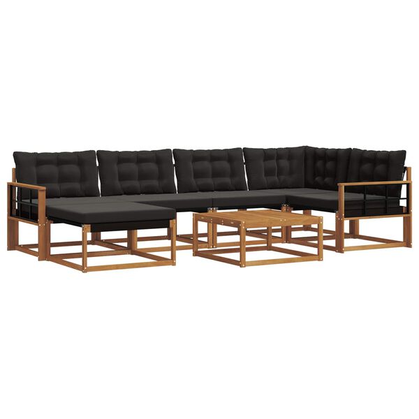 vidaXL V&auml;li diivanikomplekt 19 pcs Looduslik ja must Tugev akatsiapuu