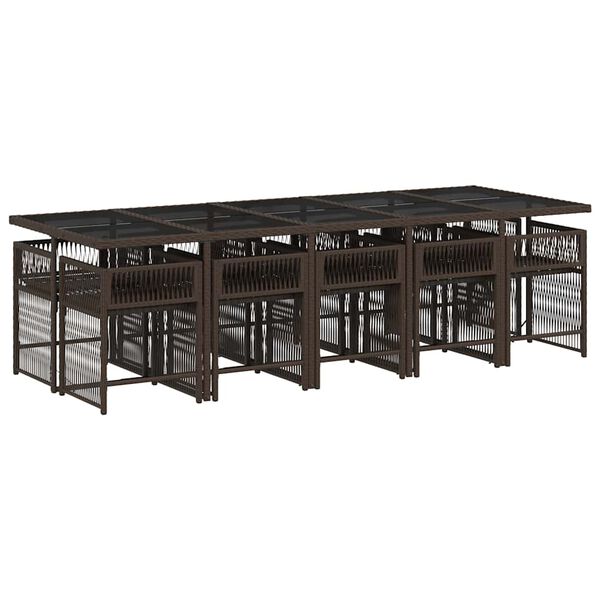 vidaXL 11-osaline aia s&ouml;&ouml;gim&ouml;&ouml;bli komplekt patjadega, pruun, PE-rotang