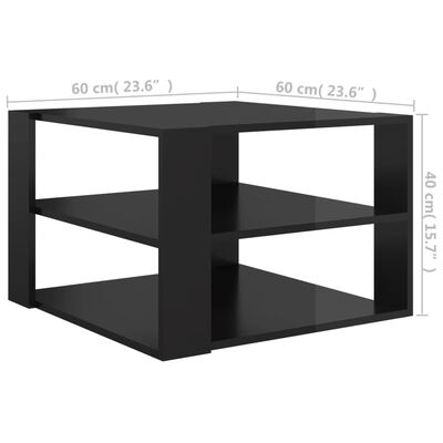 vidaXL kohvilaud, kõrgläikega must, 60 x 60 x 40 cm, puitlaastplaat