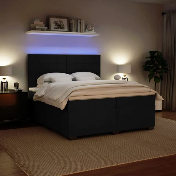 vidaXL kontinentaalvoodi madratsiga, must, 200x200 cm, samet