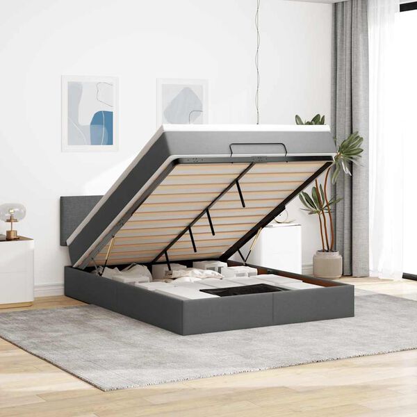 vidaXL ottomani voodi madratsita ja LED, tumehall, 140x200 cm, kangas