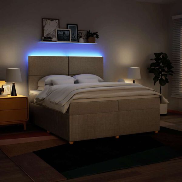 vidaXL kontinentaalvoodi madratsiga, kreemjas, 200x200 cm, kangas