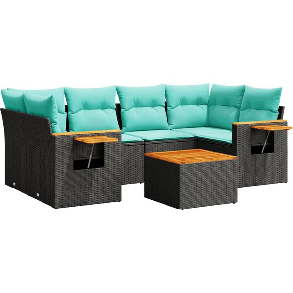 vidaXL 7-osaline aiadiivani komplekt patjadega, must, pol&uuml;rotang