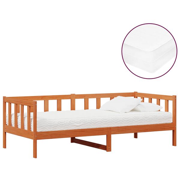 vidaXL P&auml;evavoodi madratsiga peaga Vaha Pruun ja Valge 90 x 200 cm