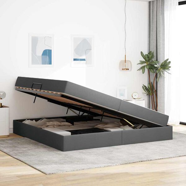 vidaXL Voodi hoiukohaga ja madratsiga Tumehall 200 x 200 cm Pol&uuml;ester